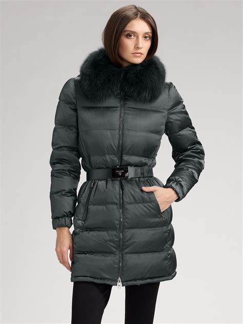 prada coat women's with fur hood|prada denim jacket women.